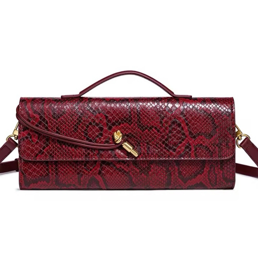 Burgundy Snake Print Clutch. Evening bag. Gift for her